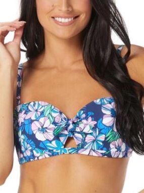 Sundazed Swim Top Sz 32DD Underwire Beka Azure Blue Floral Bikini NWT